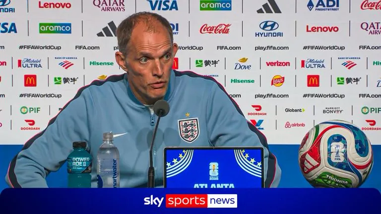 Thomas Tuchel gives an update during a press conference ahead of England's World Cup match with DR Congo