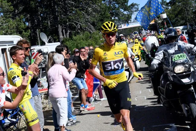 Froome was forced to run up Mont Ventoux after his bike was broken in a crash in 2016 (Stephane Mantey/PA)