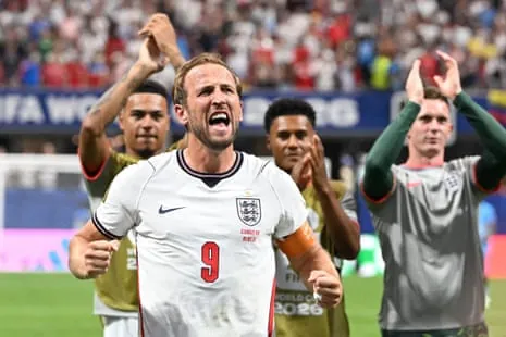 Harry Kane (front) leads his England teammates in showing their appreciation for the fans