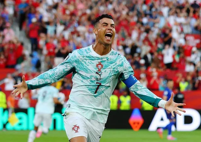 Cristiano Ronaldo celebrates his equaliser against Croatia